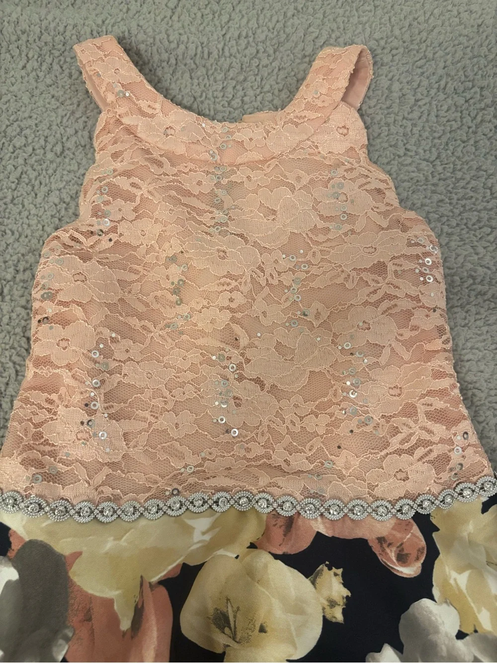 Girls Pink Lace Bodice Floral High-Low Dress